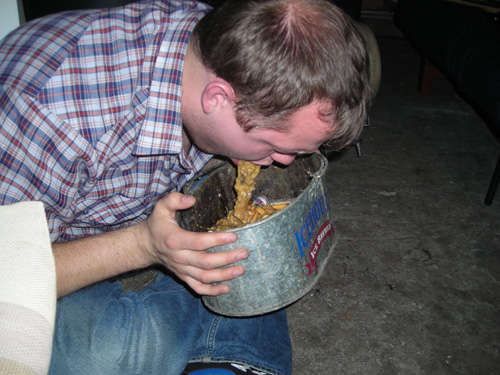 Puke in a pale... vomit