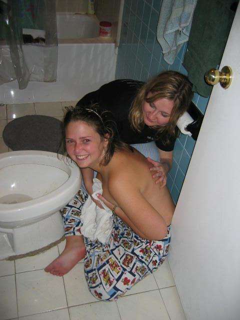 Bare boobie barfing vomit