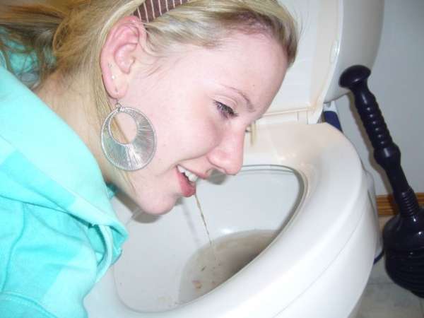 Blond stupid girl puke 3 vomit
