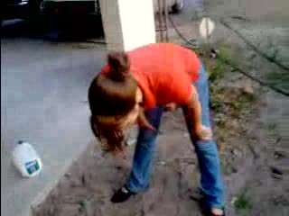 Red shirt assuming the position vomit