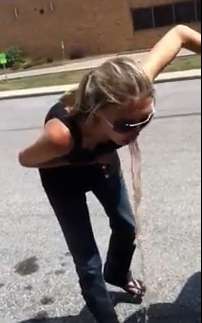 Hot woman voms in parking lot 1 vomit