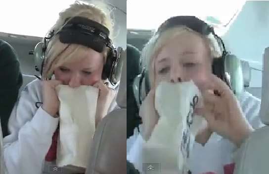 Truly beautiful girl uses a bag vomit