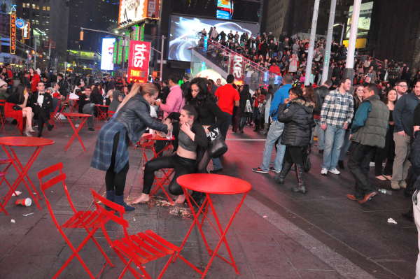 Girl's stomach contents splatter in Times Square vomit