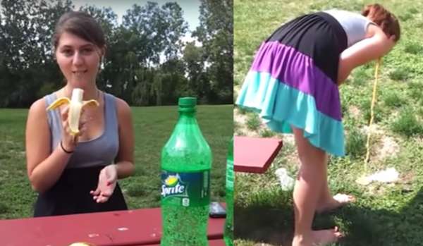 Pretty girl does bananas & Sprite vomit