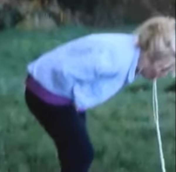 Blond in blue boots vomit