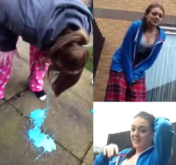 Baby doll pukes blue vomit