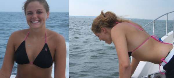 Hot girl before and immediately after experiencing seasick puke vomit