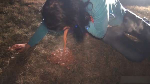 Slender Dark Haired Girl Vomits On Grass Rate My