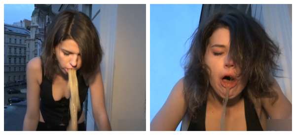 Girl pukes in Europe vomit