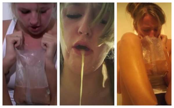Vomit passes through a beautiful face vomit