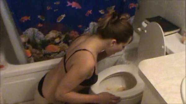 Wearing only bra and panties vomit
