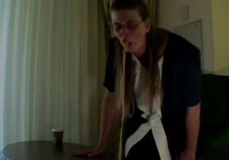 Amy pukes on a table vomit