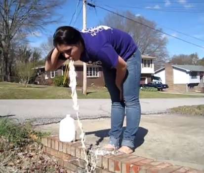 Tatiana urps her milk vomit