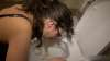 She heaves with her glasses on vomit